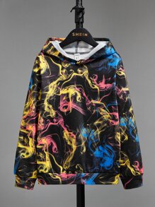 SHEIN 青少年男孩反光彩色烟雾印花卫衣 - 彩色 - 查看 4