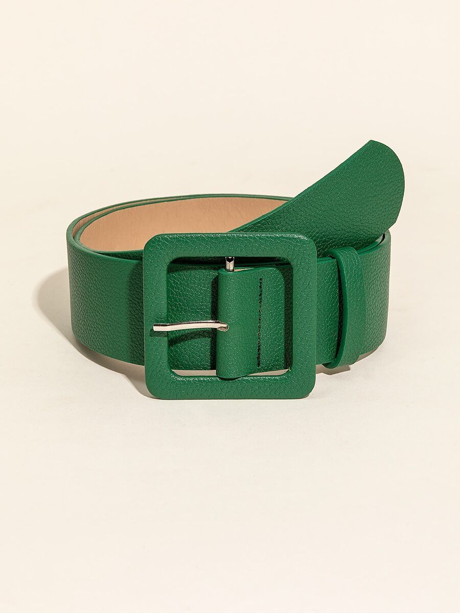 Litchi Embossed Square Buckle Belt Halloween Summer, School Fall, Autumn, Halloween - Green - View 1