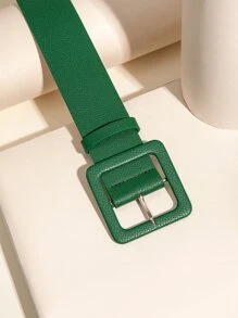 Litchi Embossed Square Buckle Belt Halloween Summer, School Fall, Autumn, Halloween - Green - View 3