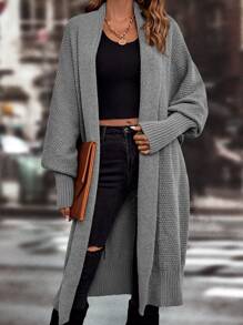 SHEIN LUNE Lantern Sleeve Duster Cardigan - Grey - View 1
