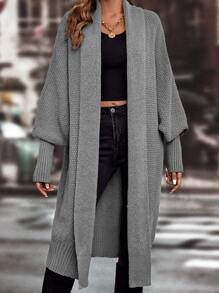 SHEIN LUNE Lantern Sleeve Duster Cardigan - Grey - View 3