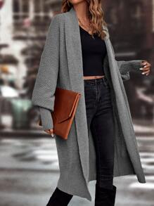 SHEIN LUNE Lantern Sleeve Duster Cardigan - Grey - View 5