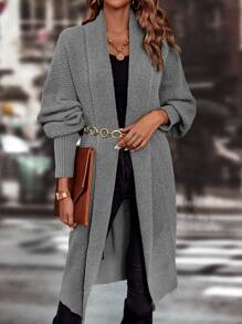 SHEIN LUNE Lantern Sleeve Duster Cardigan - Grey - View 6
