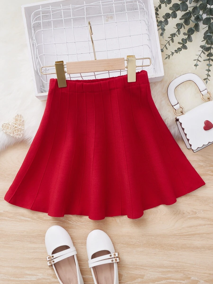 Toddler Girls Solid Flared Knit Skirt - Red - View 1