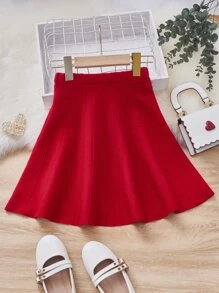 Toddler Girls Solid Flared Knit Skirt - Red - View 2