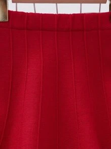 Toddler Girls Solid Flared Knit Skirt - Red - View 4