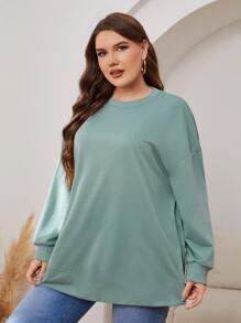 Mulvari Plus Drop Shoulder Split Hem Sweatshirt - Mint Green - View 4