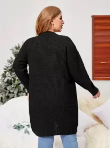 Plus Size Drop Shoulder Cardigan & Cami Knit Top - Black - View 2