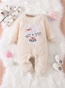 Baby Cartoon Embroidery Fuzzy Jumpsuit - Apricot - View 1