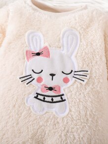 Baby Cartoon Embroidery Fuzzy Jumpsuit - Apricot - View 3