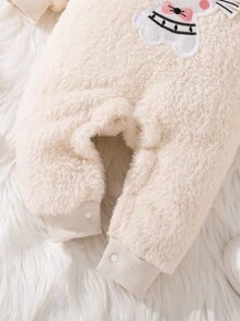 Baby Cartoon Embroidery Fuzzy Jumpsuit - Apricot - View 4