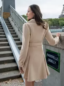 SHEIN Frenchy Double Breasted Solid Overcoat Winter Elegant - Apricot - View 2