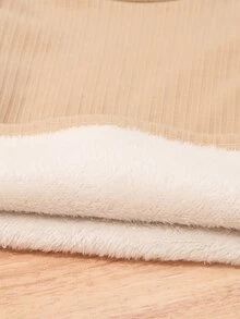 Young Girl Ruffle Trim Mock Neck Thermal Lined Tee & Pants - Khaki - View 5