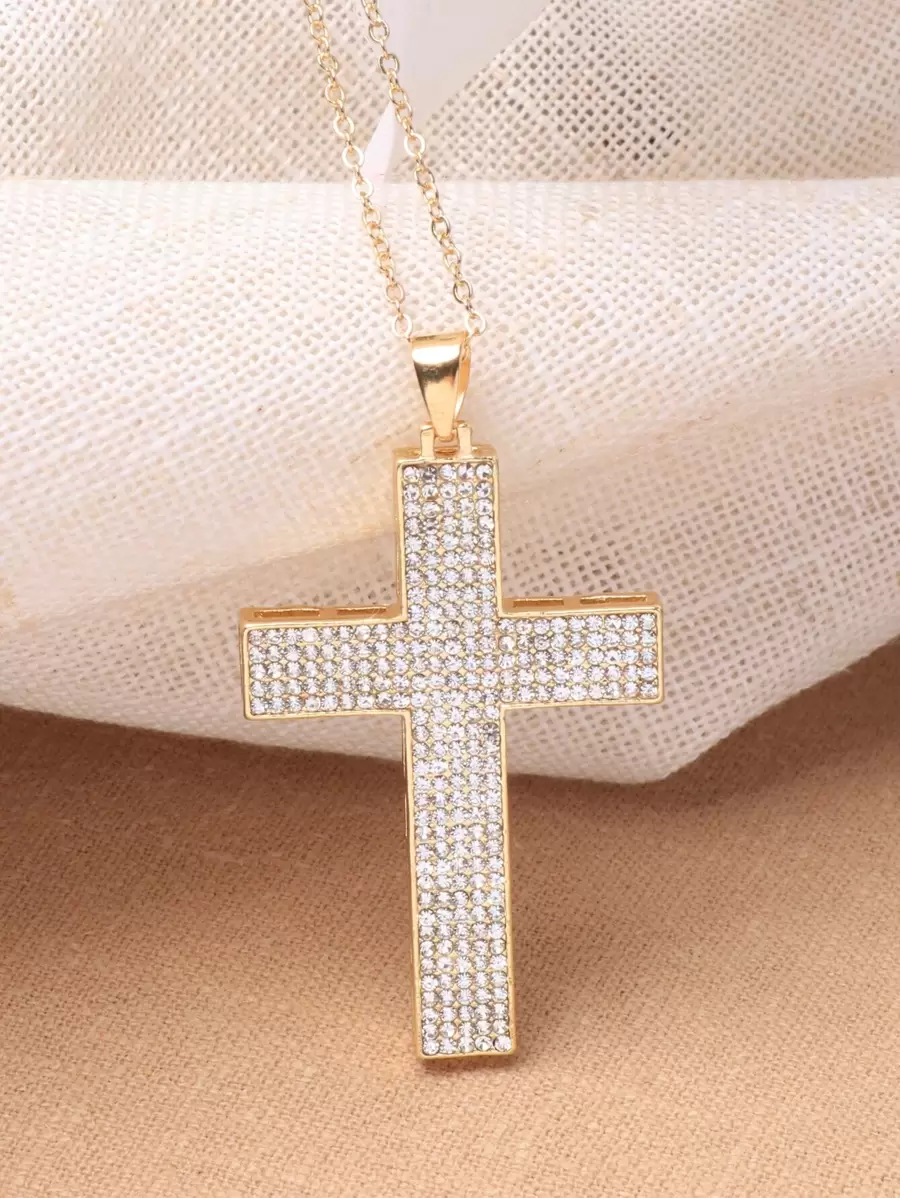 Rhinestone Cross Charm vòng cổ - Vàng - Xem 1