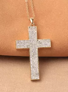 Rhinestone Cross Charm vòng cổ - Vàng - Xem 4
