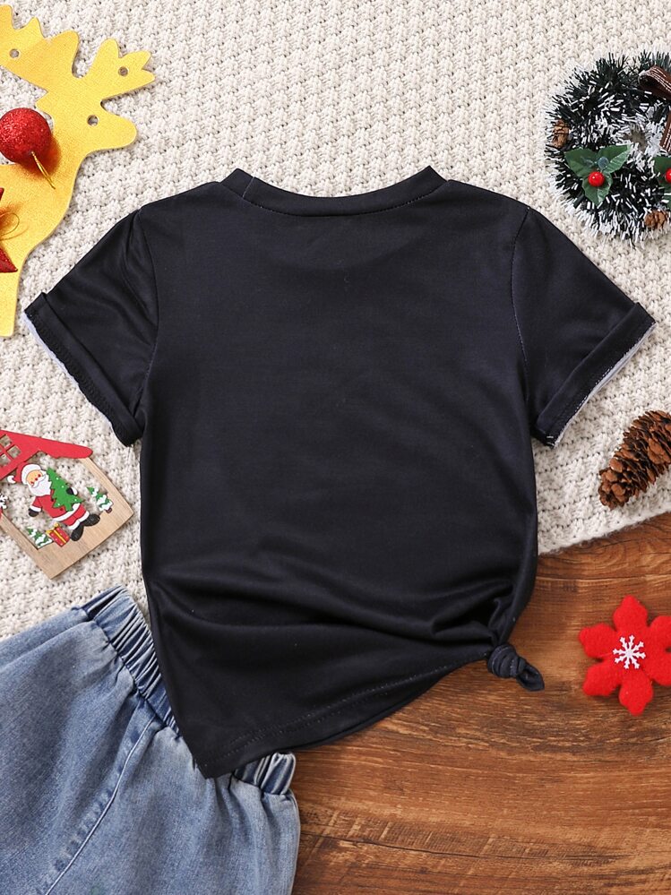 SHEIN Adolescent Fille T-Shirt Unicolore & À Carreaux À Boucle Jupe