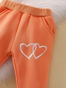 Baby Heart Print Hoodie & Joggers - Orange - View 8