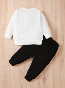 Baby Boy Color Block Pullover & Sweatpants - Black and White - View 2
