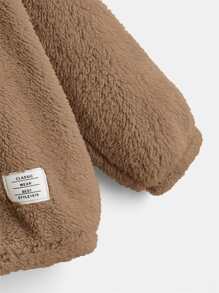 SHEIN 男童實色蓬鬆立體熊耳帽子連帽衫,適合秋冬休閒和日常穿著 - 摩卡棕 - 查看 3