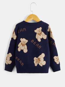 SHEIN Toddler Boys Letter & Bear Pattern Jumper - Navy Blue - View 2