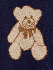 SHEIN Toddler Boys Letter & Bear Pattern Jumper - Navy Blue - View 3