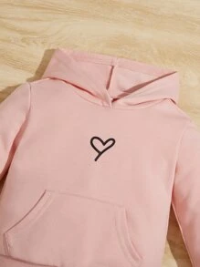 SHEIN 女婴爱心印花袋鼠口袋卫衣 - 粉色 - 查看 3