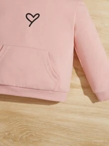 SHEIN 女婴爱心印花袋鼠口袋卫衣 - 粉色 - 查看 4