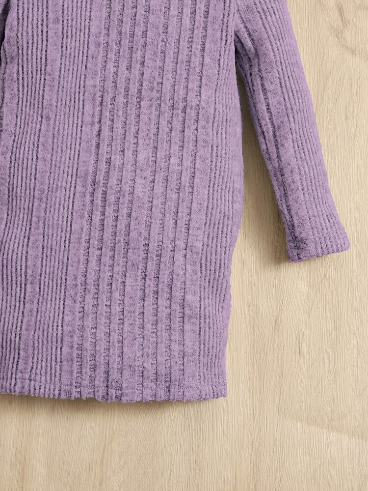 Baby Girl Solid Color Round Neck Long Sleeve Casual Knitted Dress, Autumn