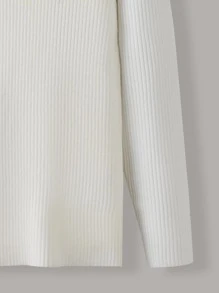 SHEIN Suéter De Cuello Alto De Punto Acanalado Para Niña Joven - Blanco - Ver 3