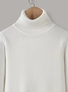 SHEIN Suéter De Cuello Alto De Punto Acanalado Para Niña Joven - Blanco - Ver 4