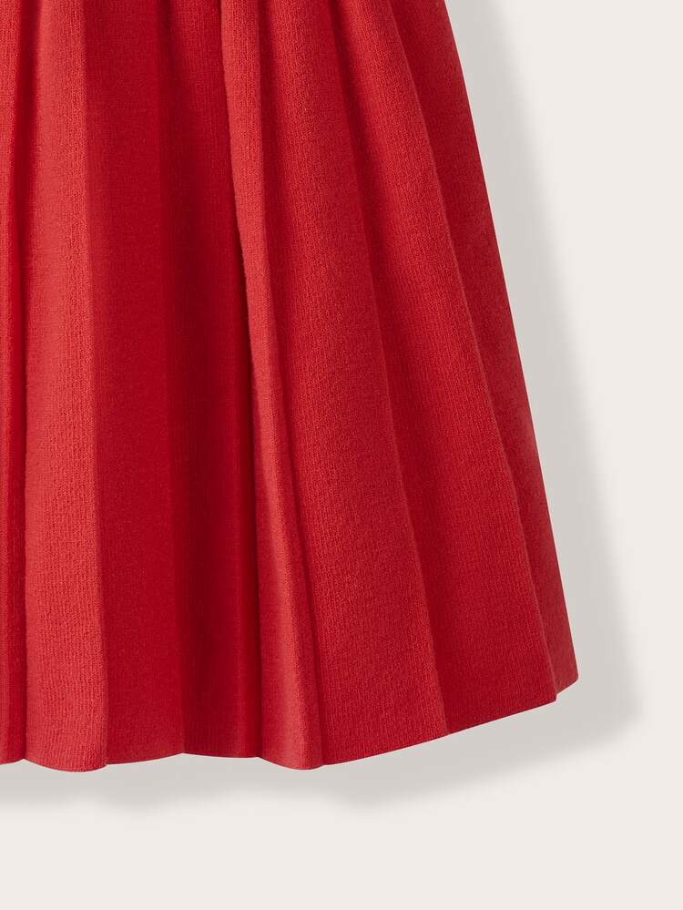 Falda De Punto Plisada Sólida Para Niñas Adolescentes - Rojo - Añade 5