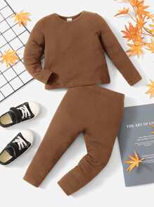 SHEIN Baby Ribbed Knit Tee & Leggings - Coffee Brown - View 1
