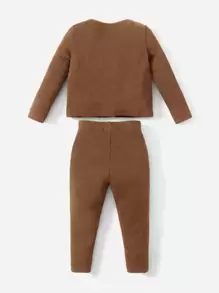 SHEIN Baby Ribbed Knit Tee & Leggings - Coffee Brown - View 2