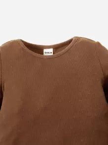 SHEIN Baby Ribbed Knit Tee & Leggings - Coffee Brown - View 3