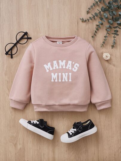 SHEIN Sudadera con letras impresas de manga larga y unicolor para bebé niña, ropa deportiva casual para primavera/otoño