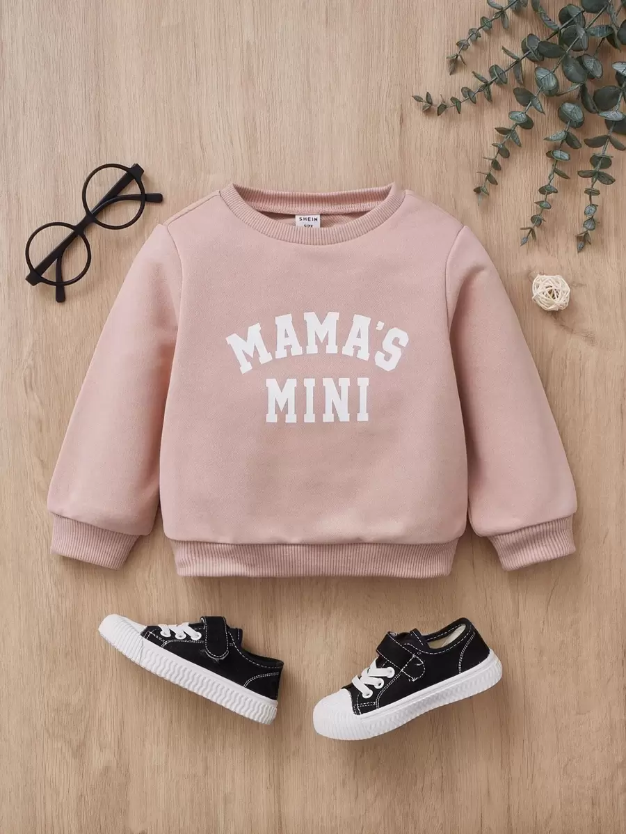 Baby Girl Solid Color Long Sleeve Letter Printed Pullover Sweatshirt, Casual Sportswear For Spring/Autumn