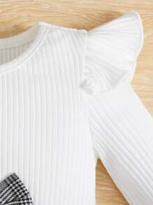 SHEIN 嬰兒格紋印花荷葉邊前蝴蝶結連衣裙附髮帶 - 彩色 - 查看 3