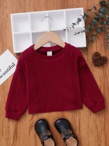 SHEIN Camiseta De Manga Larga Casual Y Cómoda Para Bebé Niña, Adecuada Para Primavera Y Otoño - Burdeos - Ver 1