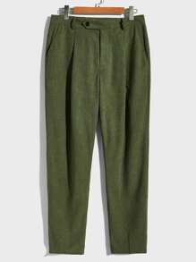 Manfinity Men Slant Pocket Corduroy Suit Pants - Army Green - View 1
