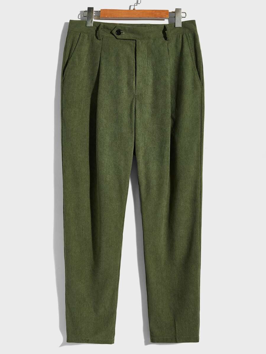Manfinity Men Slant Pocket Corduroy Suit Pants - Army Green - View 1