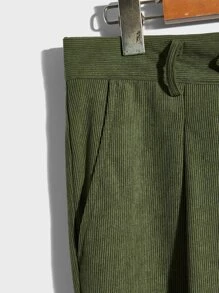 Manfinity Men Slant Pocket Corduroy Suit Pants - Army Green - View 4