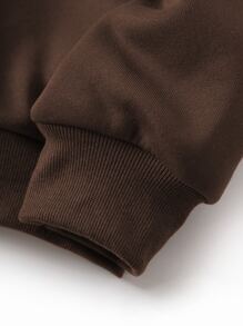 SHEIN EZwear Quần áo thể thao nữ Dây kéo Lễ Các Thánh Giải trí - Cà phê nâu - Xem 5