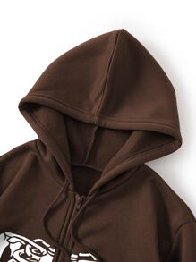 SHEIN EZwear Quần áo thể thao nữ Dây kéo Lễ Các Thánh Giải trí - Cà phê nâu - Xem 7