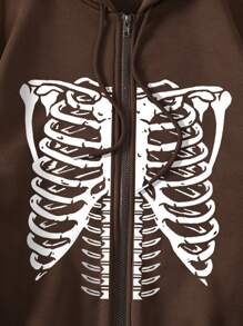 SHEIN EZwear Quần áo thể thao nữ Dây kéo Lễ Các Thánh Giải trí - Cà phê nâu - Xem 8