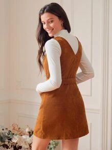 SHEIN Frenchy 補丁口袋腰帶燈芯絨洋裝