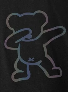 SHEIN Toddler Boys Reflective Bear Print Tee - Black - View 3