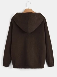 蝴蝶圖案拉鏈開襟口袋抽繩開襟衫 - 巧克力棕 - 查看 2