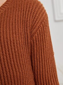 SHEIN Chicas Jersey tejido de canalé de hombros caídos peplum - Café integral - Ver 5