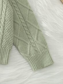 Toddler Girls Cable Knit Raglan Sleeve Jumper & Knit Trousers - Mint Green - View 3
