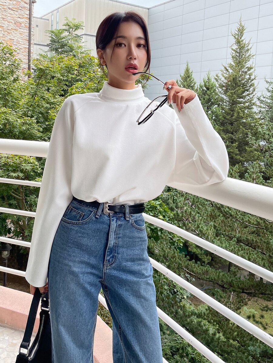DAZY Turtleneck Raglan Sleeve Tee Long Sleeve Women - White - View 1